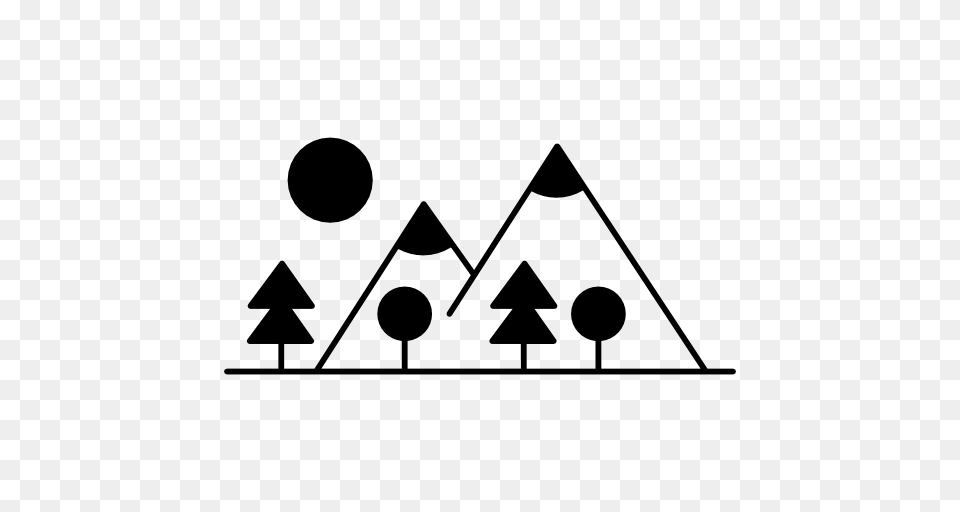 Mountain Side With Trees Made Up Different Shapes, Triangle, Sign, Symbol Png Image