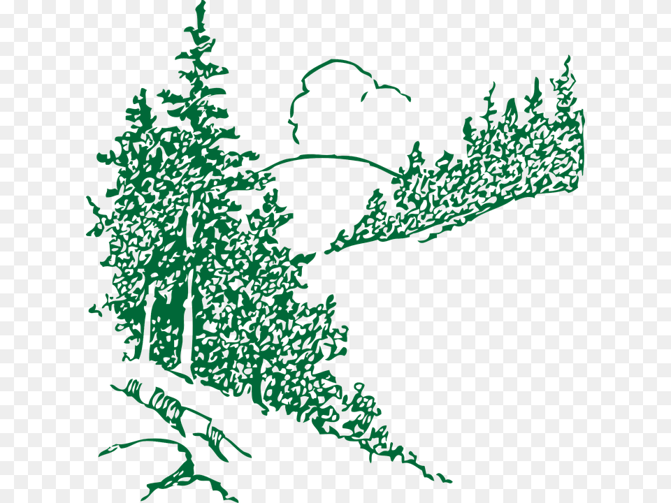 Mountain Tree Cliparts Mountain With Trees Outline, Vegetation, Green, Plant, Pattern Png Image