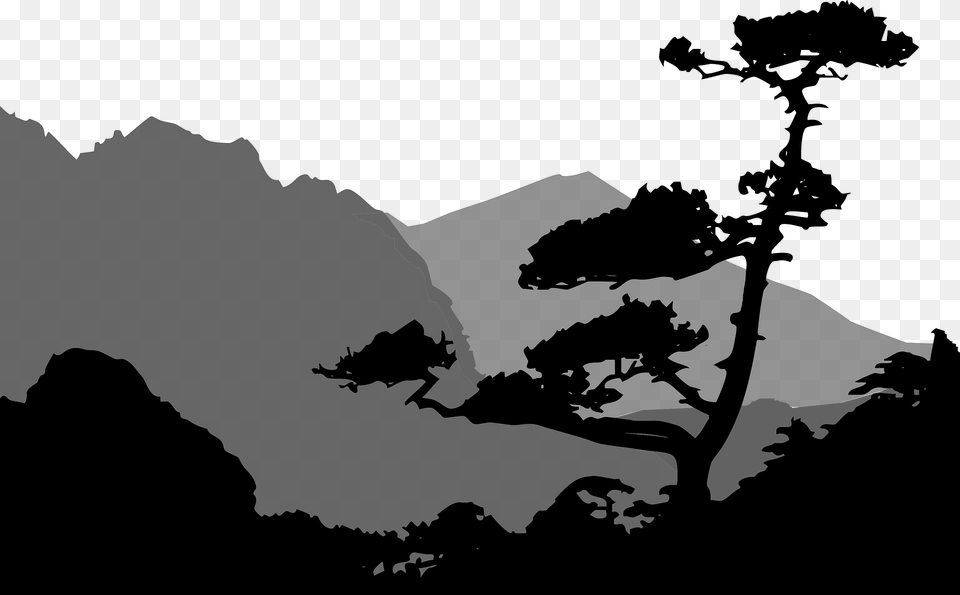 Mountains Clipart, Tree, Silhouette, Plant, Field Png Image