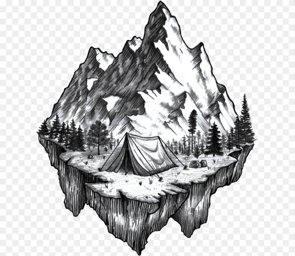 Mountains Tattoo Design, Art, Drawing, Outdoors, Tent Free Png