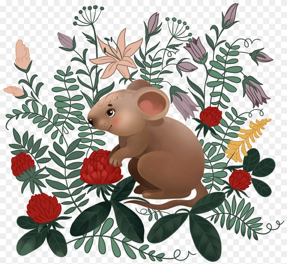 Mouse In Flowers Clipart, Art, Graphics, Pattern, Floral Design Free Transparent Png