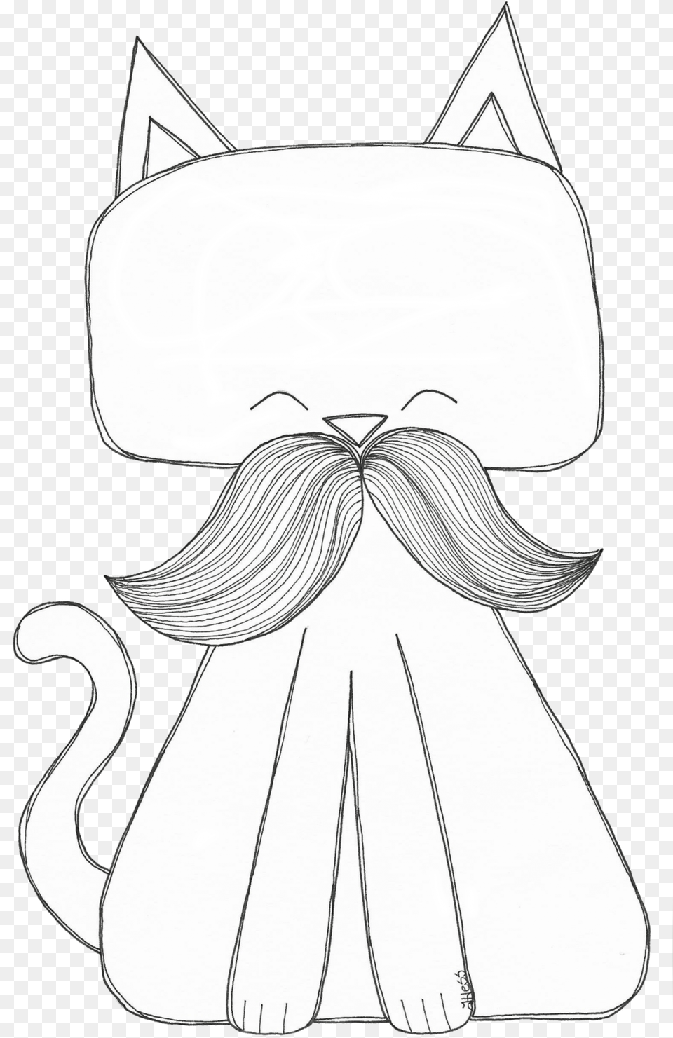 Moustache Cat Digi Stamp Illustration, Art, Drawing, Adult, Female Free Png Download