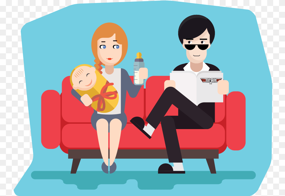 Move Over Tom Cruise There S Room For Two Family Flat Design Character, Furniture, Couch, Baby, Person Free Png Download