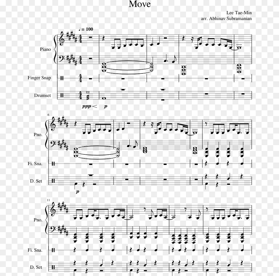 Move Taemin Piano Sheet Music, Gray Free Png Download