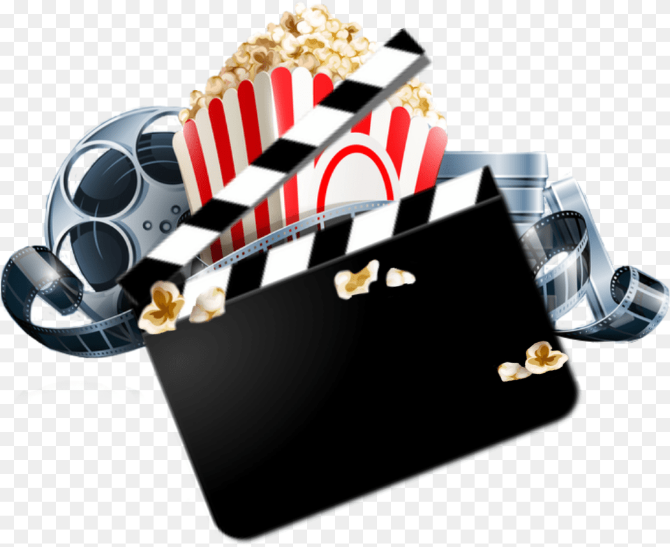Movie Movies Popcorn Film Filmstrip Filmreel Movie Reel And Popcorn Clipart, Food, Clapperboard Png Image