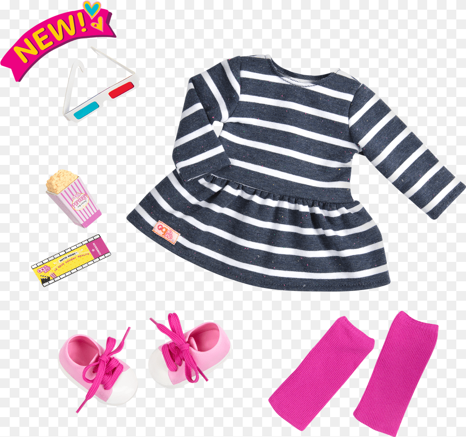 Movie Night Outfit For 18 Inch Dolls Madness Stripe T Shirt, Clothing, Hat, Footwear, Shoe Free Png Download