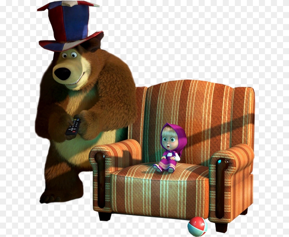 Movimiento Masha Y El Oso Gif, Couch, Furniture, Doll, Toy Png Image