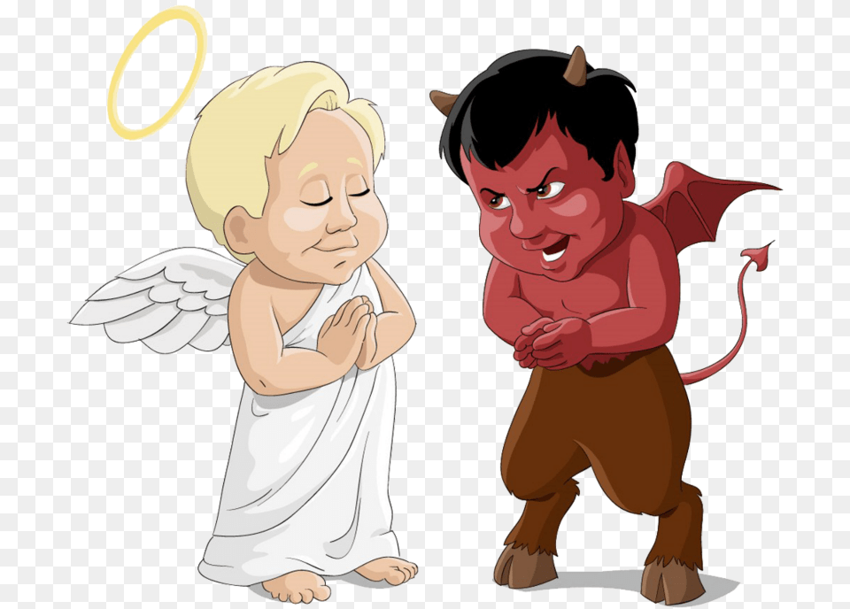 Mq Devil Angel Good Bad Baby Devil And Angel, Person, Face, Head, Cupid Free Png