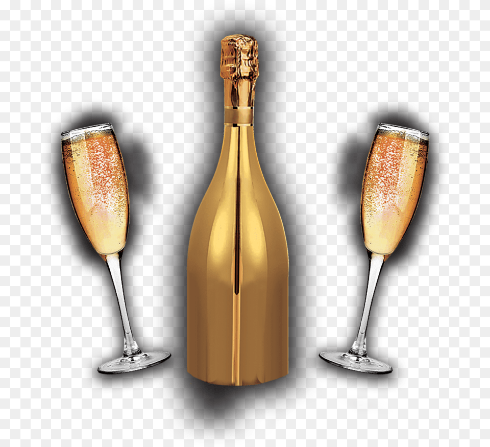 Mq Gold Glass Bottle Champagne White Wine Bottle And Glass, Alcohol, Beer, Beverage, Liquor Png