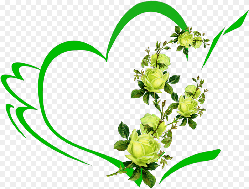 Mq Green Heart Hearts Flowers Flower Roses Illustration Buon Luned Con Il Cuore, Art, Plant, Pattern, Leaf Free Transparent Png