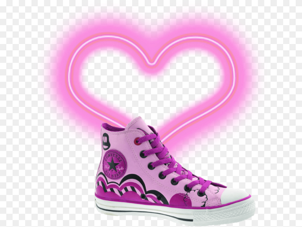 Mq Pink Heart Hearts Neon Converse Shoe Converse, Clothing, Footwear, Sneaker, Purple Free Transparent Png