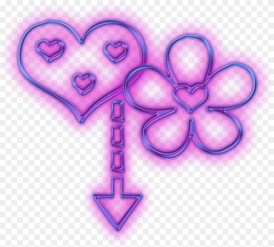 Mq Purple Flower Glow Heart Arrow Heart, Light, Neon Free Transparent Png