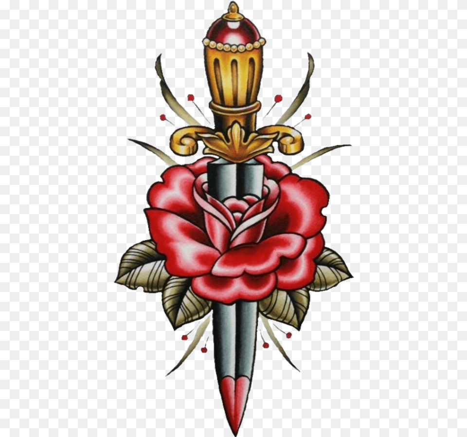 Mq Red Rose Roses Tattoo Knife Oldschool Traditional Dagger And Rose, Sword, Weapon, Blade, Chandelier Free Transparent Png