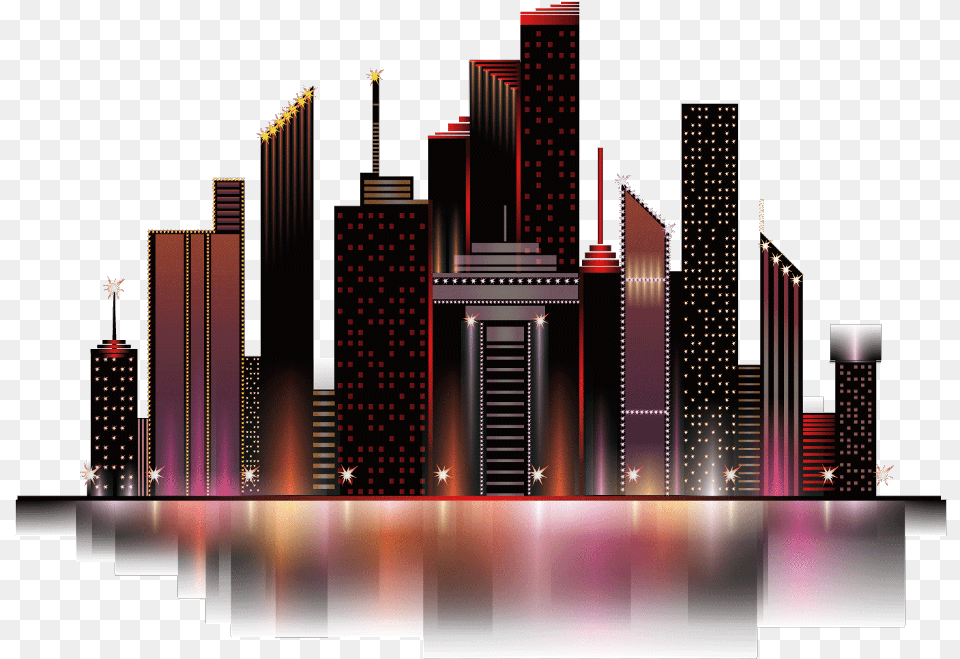 Mq Town City Silhouette Night Nightlife Nightsky Colorful Buildings Background, Architecture, Metropolis, High Rise, Urban Free Transparent Png