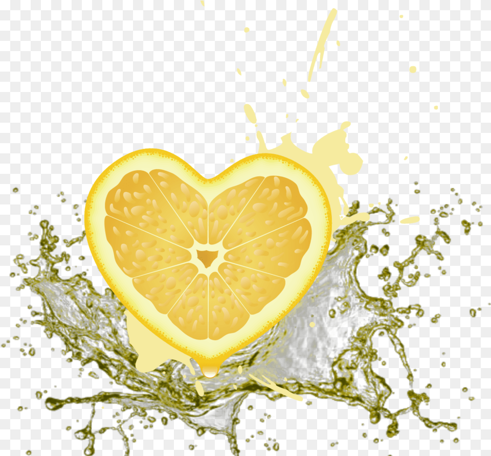 Mq Yellow Lemon Sliced Heart Fruit Splash Vector Water Splash, Citrus Fruit, Food, Plant, Produce Png Image