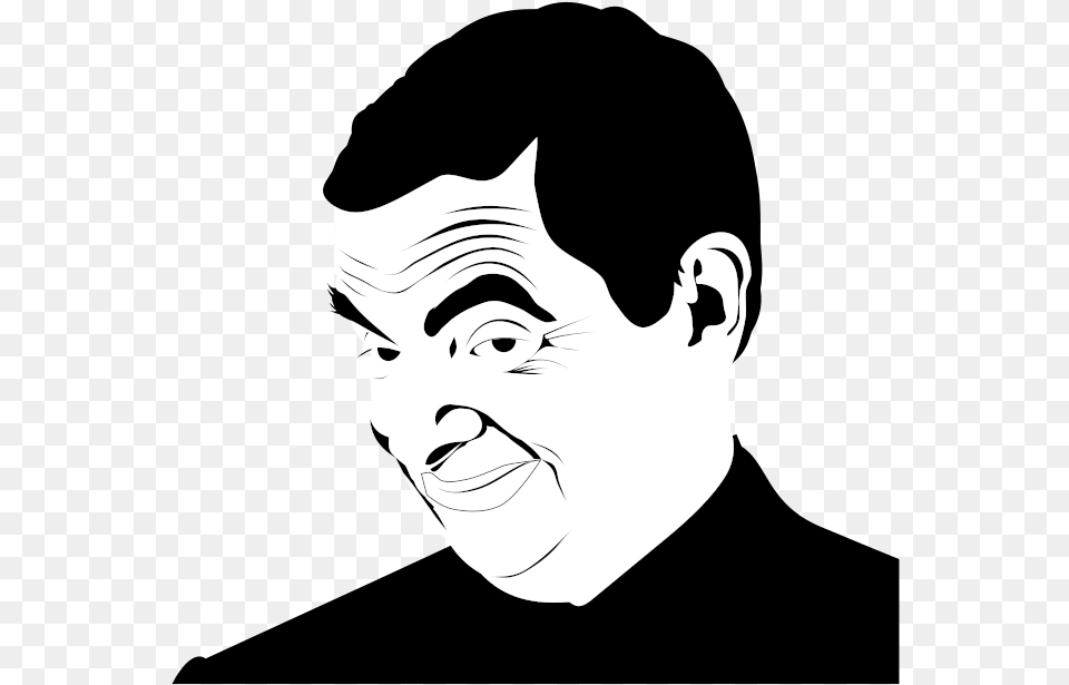 Mr Bean Black And White Cartoon Black And White, Stencil, Adult, Male, Man Png Image