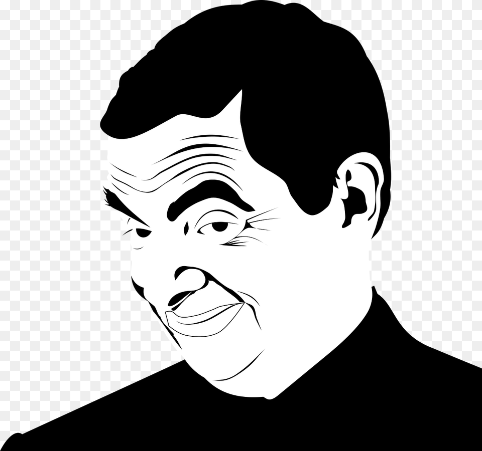 Mr Bean Black And White Download Actor Clipart Black And White, Stencil, Person, Face, Head Free Transparent Png