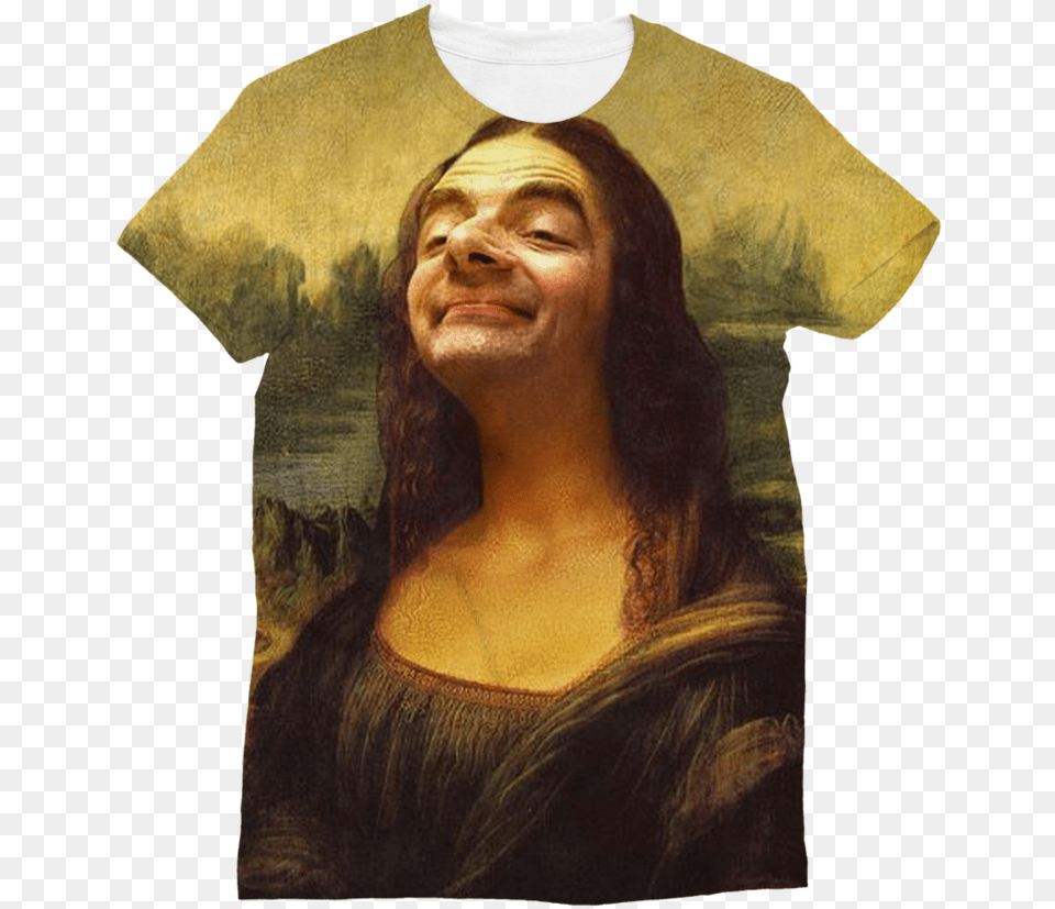 Mr Bean S Face On The Mona Lisa Classic Sublimation, Adult, T-shirt, Portrait, Photography Free Transparent Png