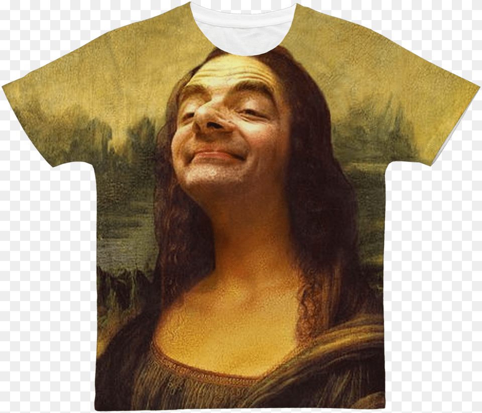 Mr Bean S Face On The Mona Lisa Classic Sublimation Mona Lisa Painting Funny, Adult, T-shirt, Person, Woman Free Transparent Png