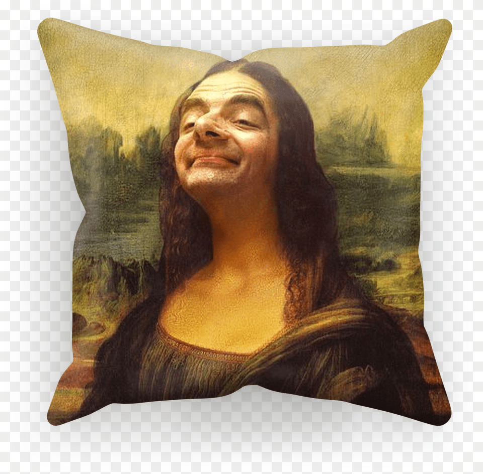 Mr Bean S Face On The Mona Lisa Sublimation Cushion Rowan Atkinson Mona Lisa, Home Decor, Art, Portrait, Head Png Image