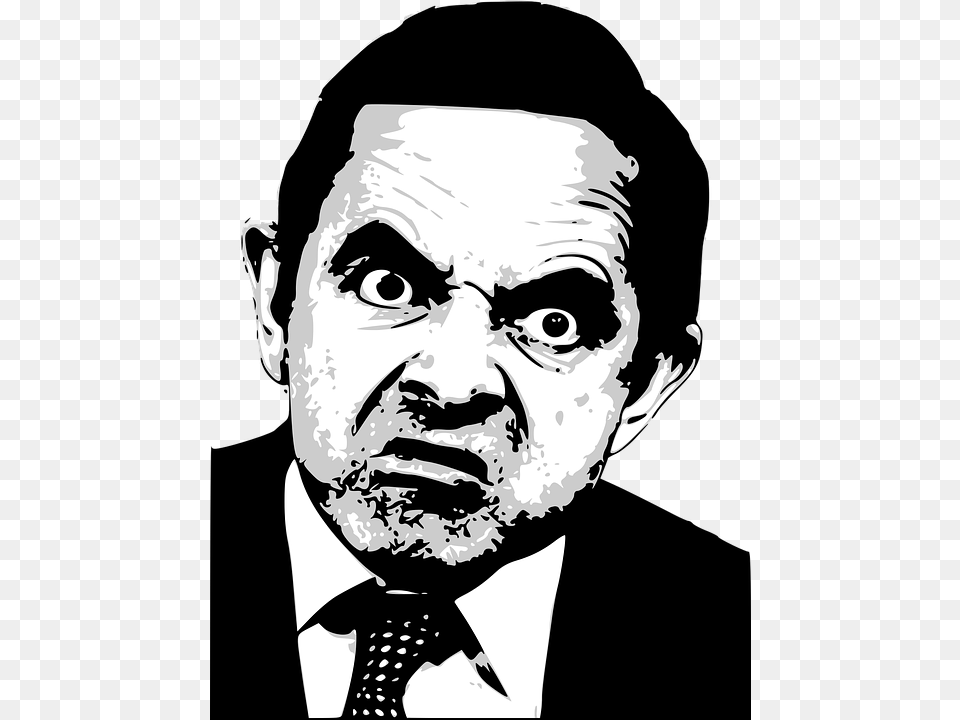 Mr Bean Stencil Mr Bean Black And White, Face, Portrait, Head, Photography Free Png Download