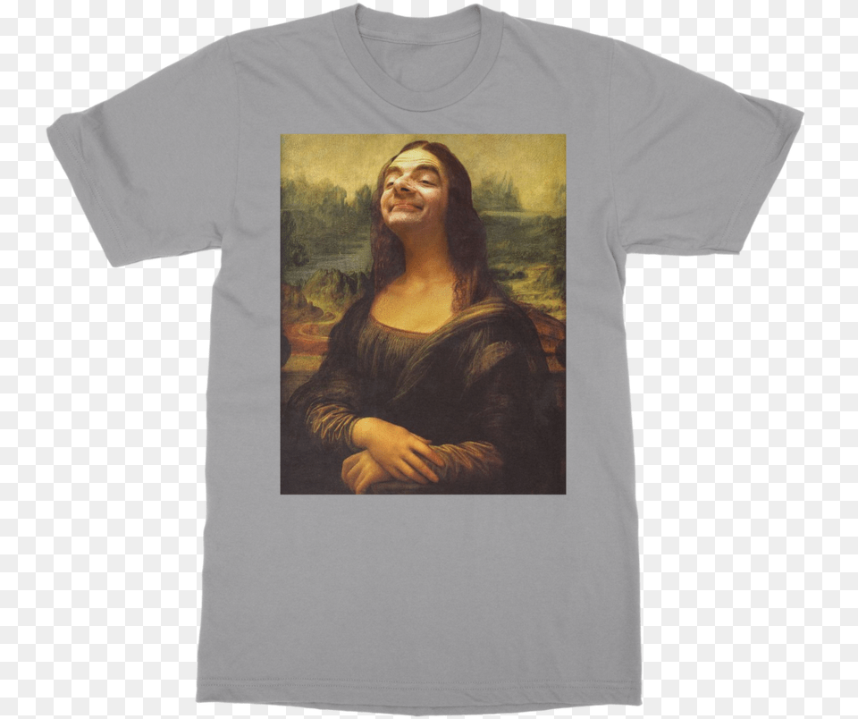 Mr Bean39s Face On The Mona Lisa Classic Adult T Shirt Leonardo Da Vinci Portrait Mona Lisa, T-shirt, Person, Woman, Female Png