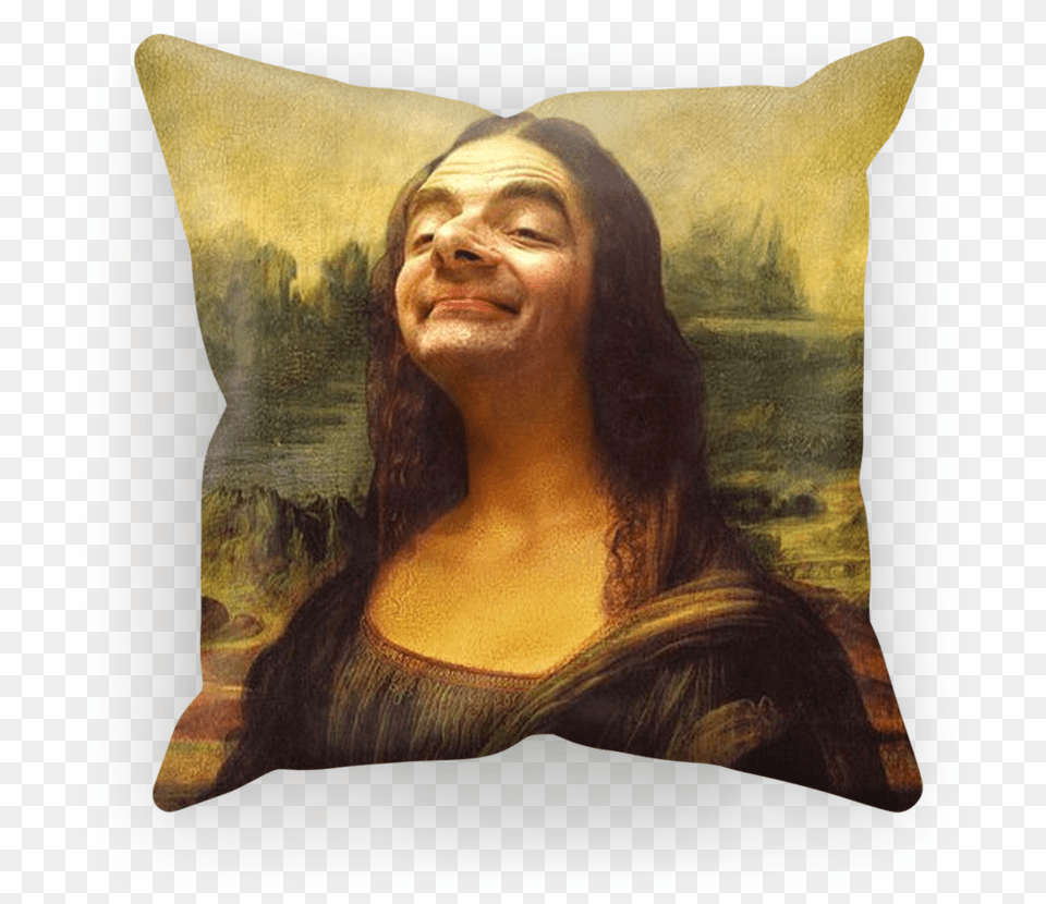 Mr Bean39s Face On The Mona Lisa Sublimation Cushion Leonardo Da Vinci Portrait Mona Lisa, Adult, Photography, Person, Painting Png Image