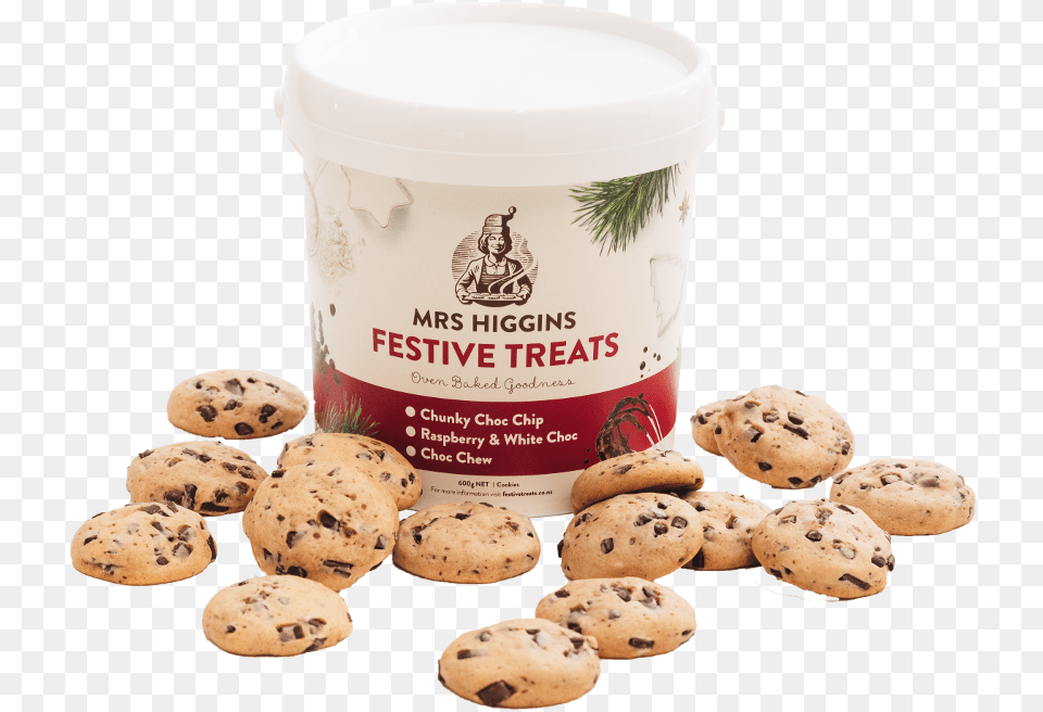 Mrs Higgins Festive Treats Chocolate Chip Cookie, Food, Sweets, Person, Seasoning Free Png Download