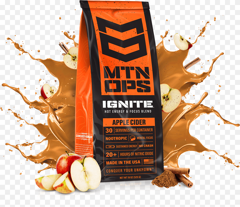 Mtn Ops Hot Ignite Energy Drink Mix, Advertisement, Poster, Apple, Food Free Png