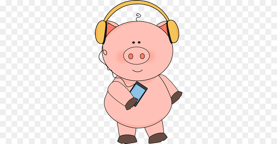 Mud Clipart Cute Pig Cartoon Pig Listening To Music Free Png