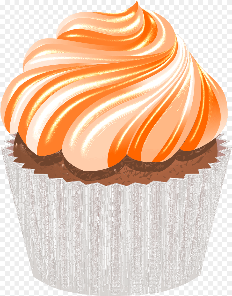 Muffins Clipart Orange Frosting Cupcake Clipart, Cake, Cream, Dessert, Food Png Image