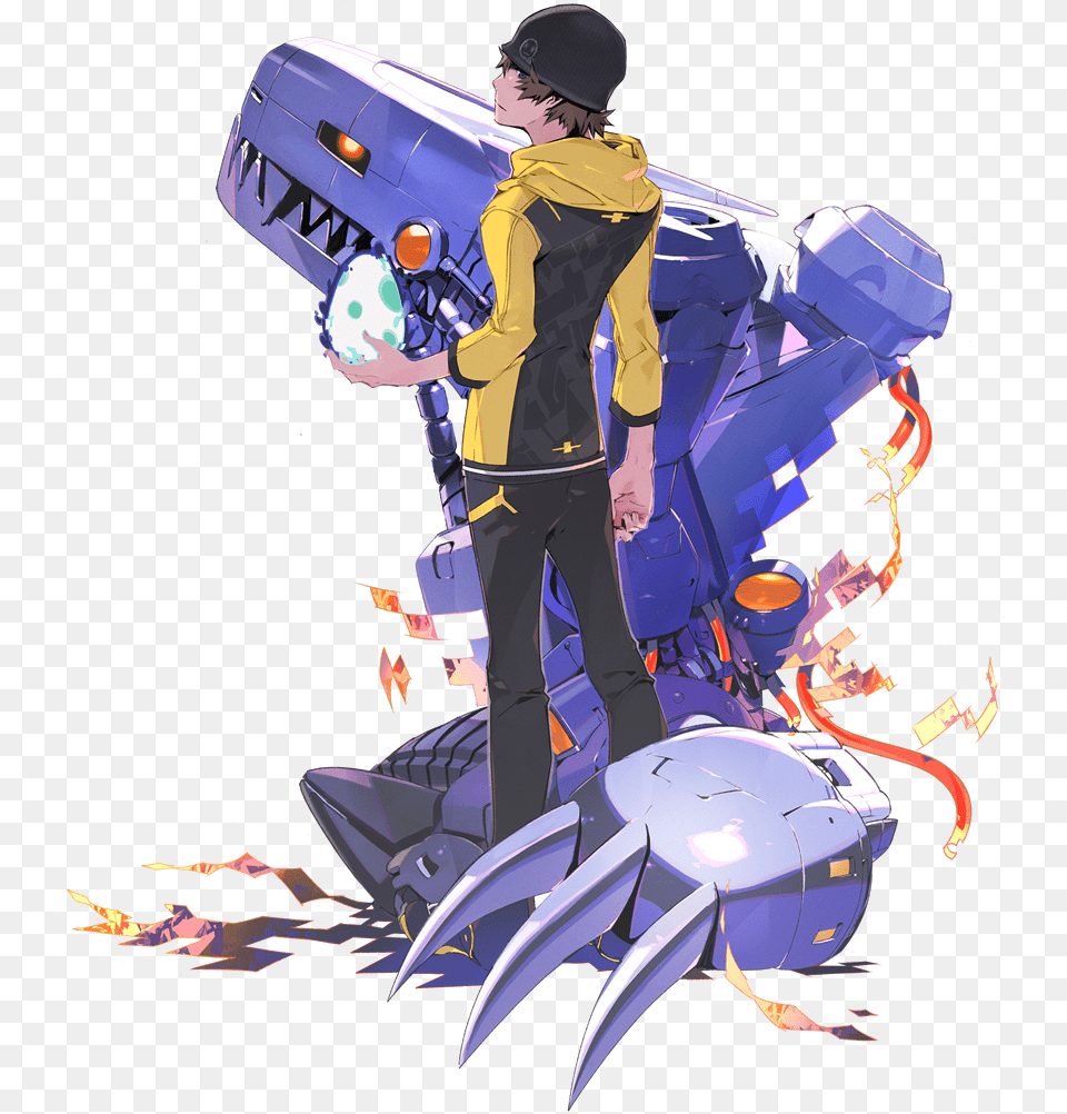 Mugendramon And Black Knit Cap Man Drawn By Taiki Luster, Clothing, Coat, Book, Comics Free Png