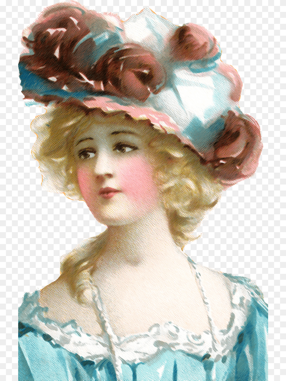 Mujer Con Flores En Cabeza Dibujo De Epoca Dama Vintage, Bonnet, Clothing, Hat, Person Free Png