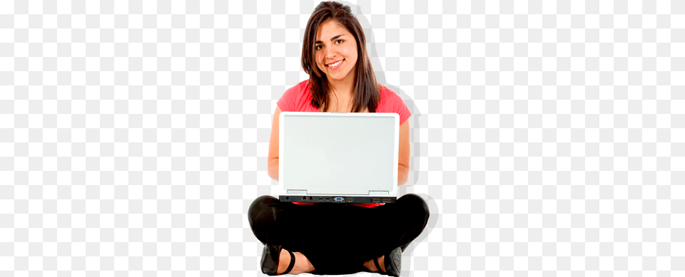 Mujer Joven Sentada Con Portatil De Color Blanco En Estudiantes Y Laptops, Laptop, Computer, Sitting, Electronics Free Png