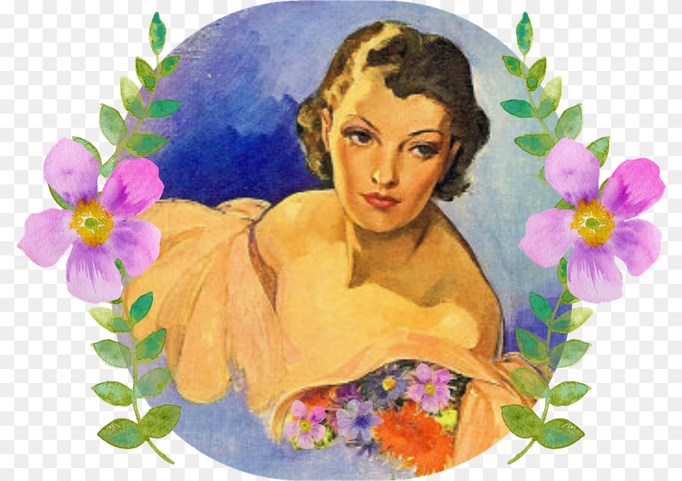 Mujer Vintage, Painting, Anemone, Art, Flower Png Image