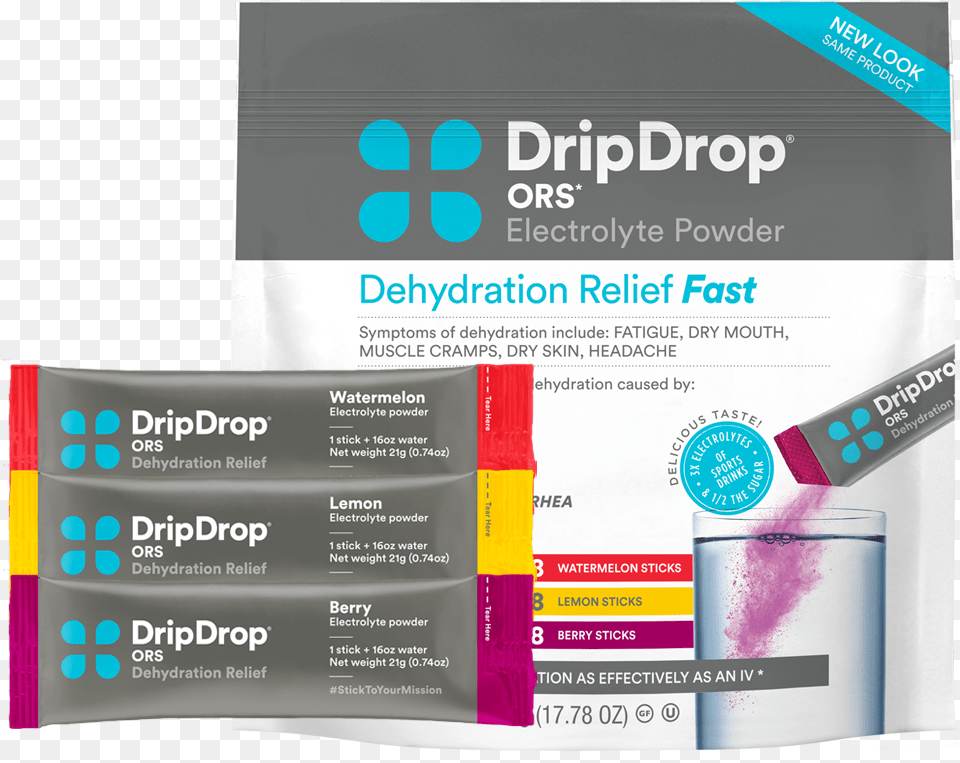Multi Flavor Pouch Dripdrop Ors Mix With 16oz Of Water Dripdrop Ors, Advertisement, Poster Free Png