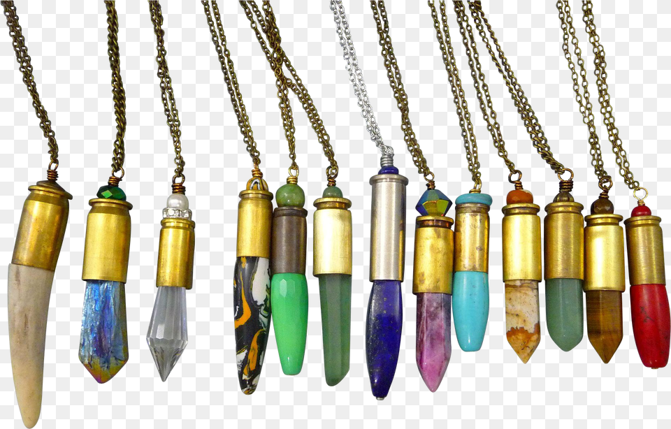 Multi Stone Bullet Shell Casing 30 Inch Long Necklace Pendant, Accessories, Gemstone, Jewelry, Blade Png