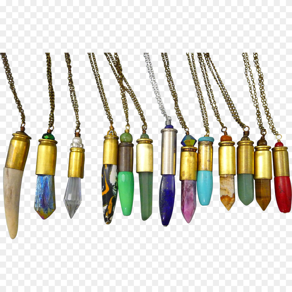 Multi Stone Bullet Shell Casing Inch Long Necklace Bullet, Accessories Png Image