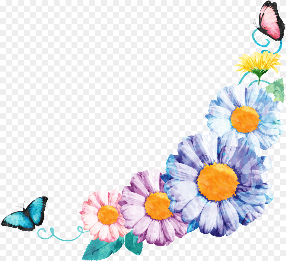 Multicolor Chrysanthemum Butterfly Flower Border Decoration Portable Network Graphics, Art, Daisy, Floral Design, Pattern Free Png