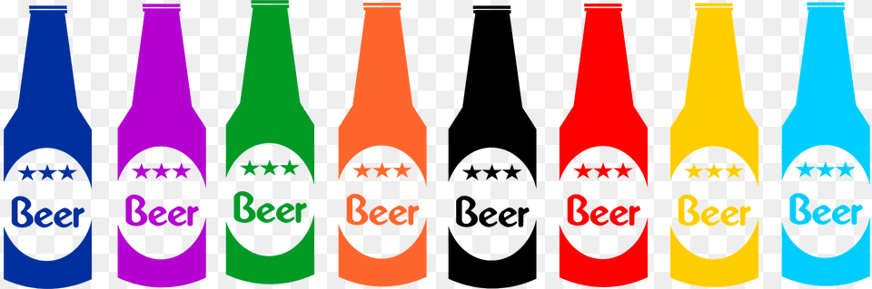 Multicolored Beer Bottles Clipart, Bottle, Beverage, Pop Bottle, Soda Free Png