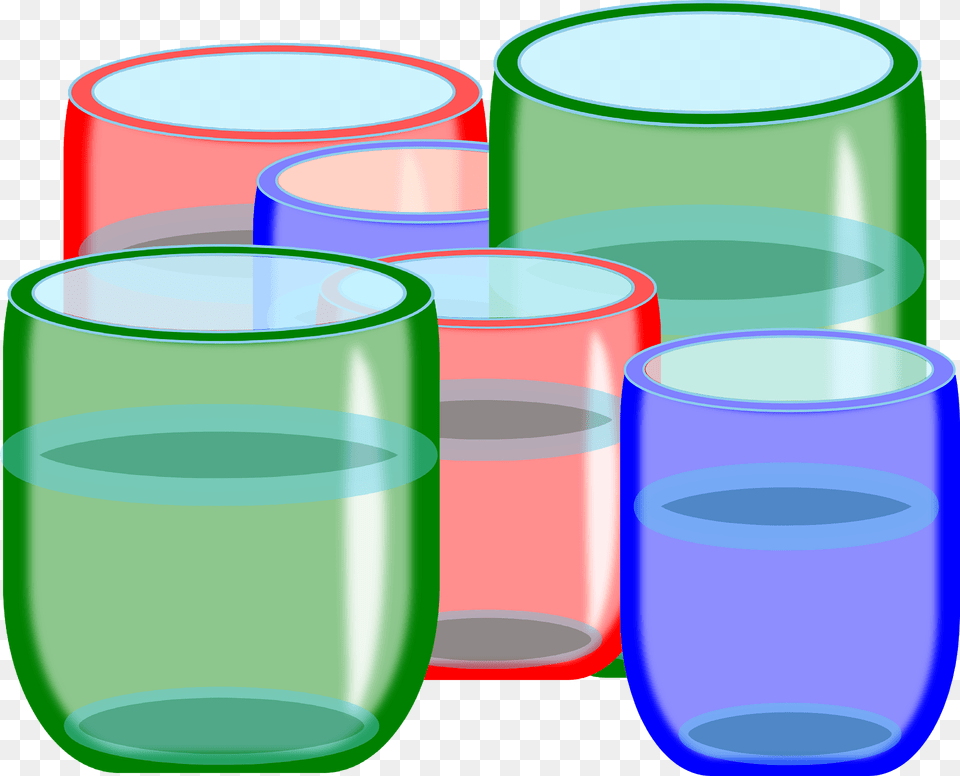 Multicolored Glasses Clipart, Cylinder, Glass, Plastic, Cup Png
