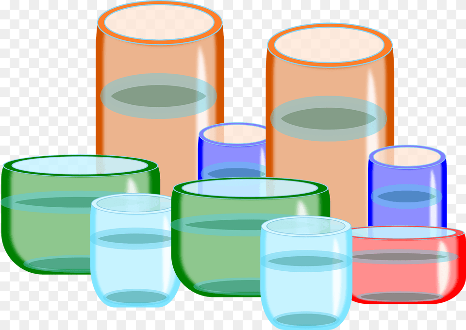 Multicolored Glasses Clipart, Cylinder, Glass, Cup, Plastic Png Image