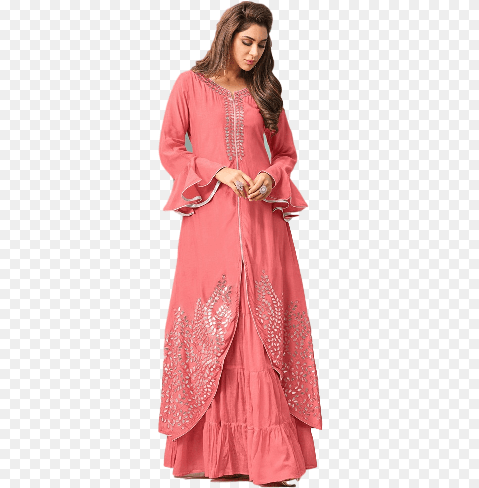 Multicoloured Cotton Front Slit Kurti Patiala Suit With Bell Sleeves, Adult, Person, Gown, Formal Wear Png