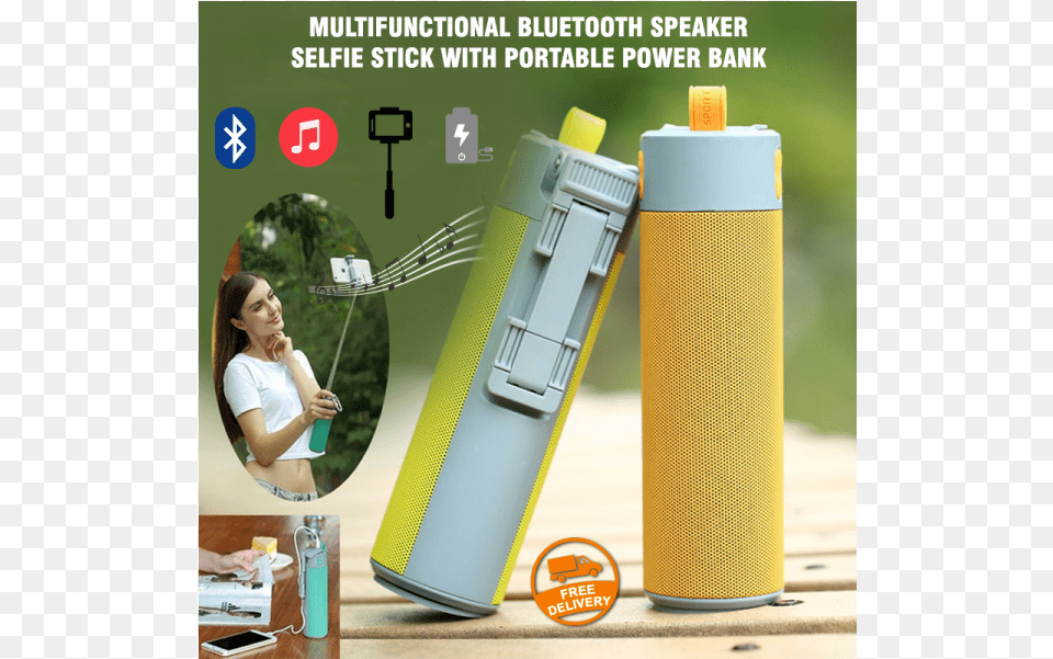 Multifunctional Bluetooth Speaker Selfie Stick With Selfie Stick, Advertisement, Person, Teen, Girl Png Image