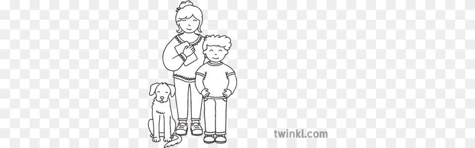 Mum Boy And Dog Happy People Parents Children Buddy The Dogs Back View Of A Fan, Art, Baby, Person, Drawing Free Transparent Png