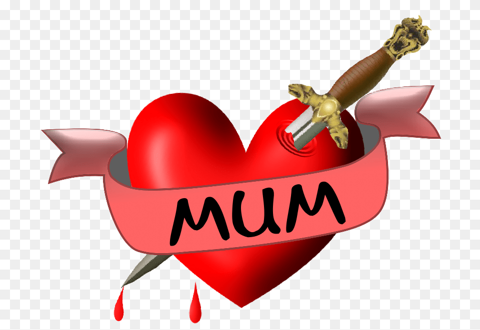 Mum Heart Dagger And Banner Temporary Tattoo, Sword, Weapon Png Image