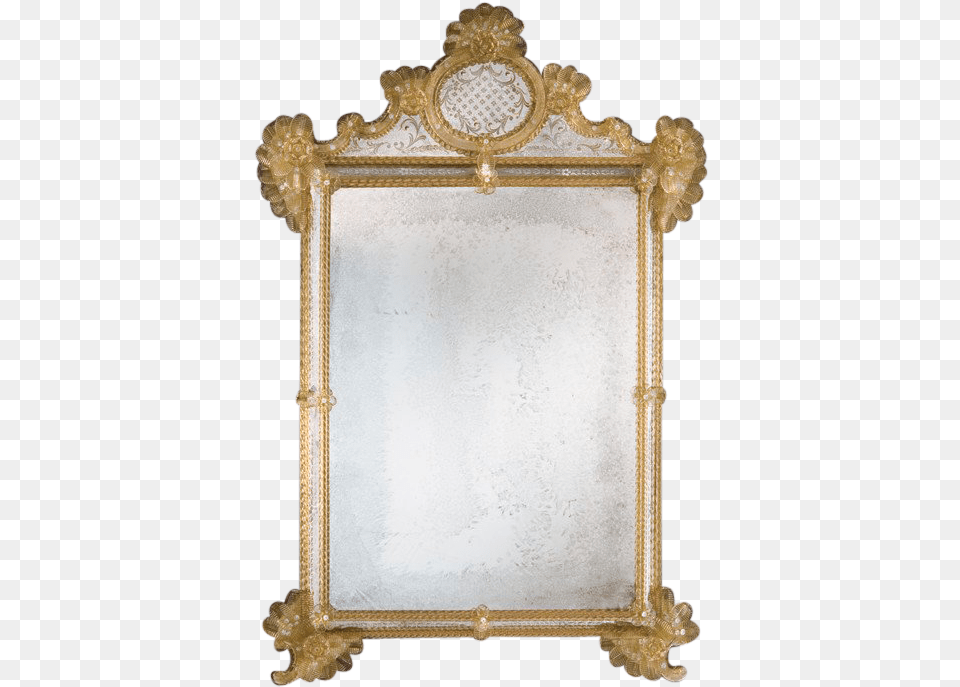 Murano Venetian Pier Mirror With Gold Border Crowned Top, Photography Free Png