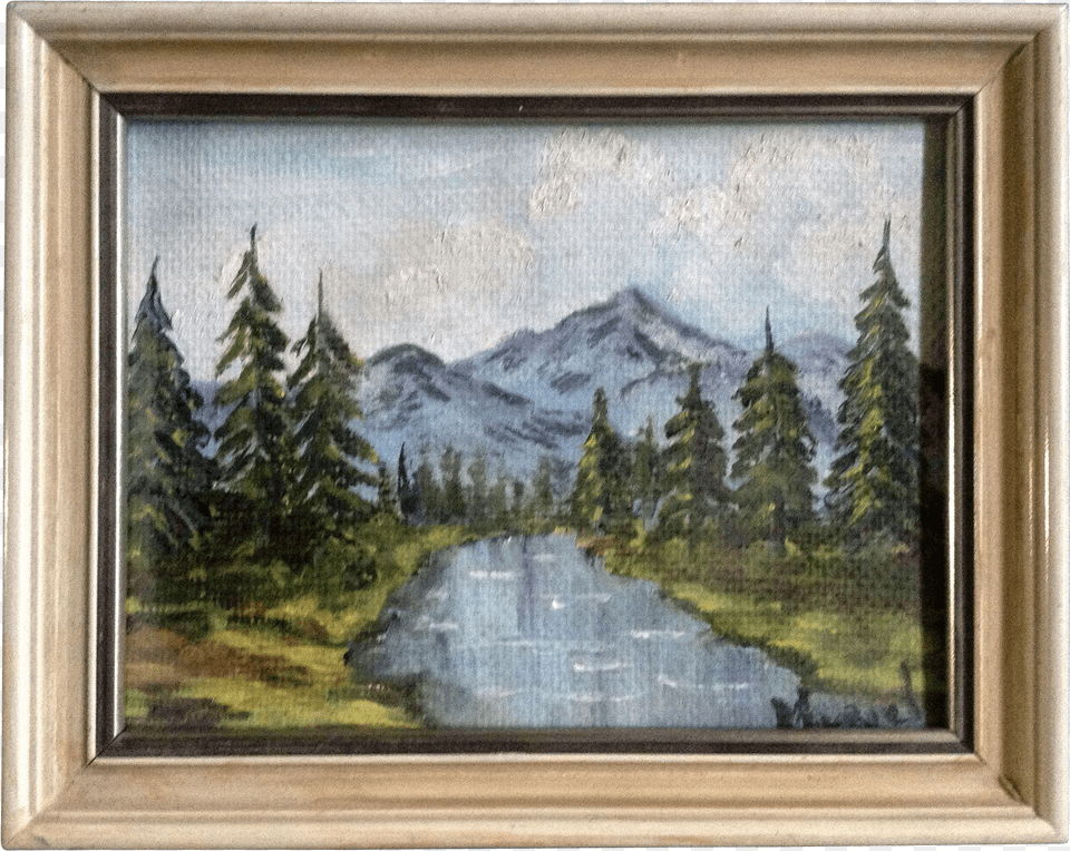 Muriel Wood Miniature Oil Painting Quiet Mountain Picture Frame Free Png