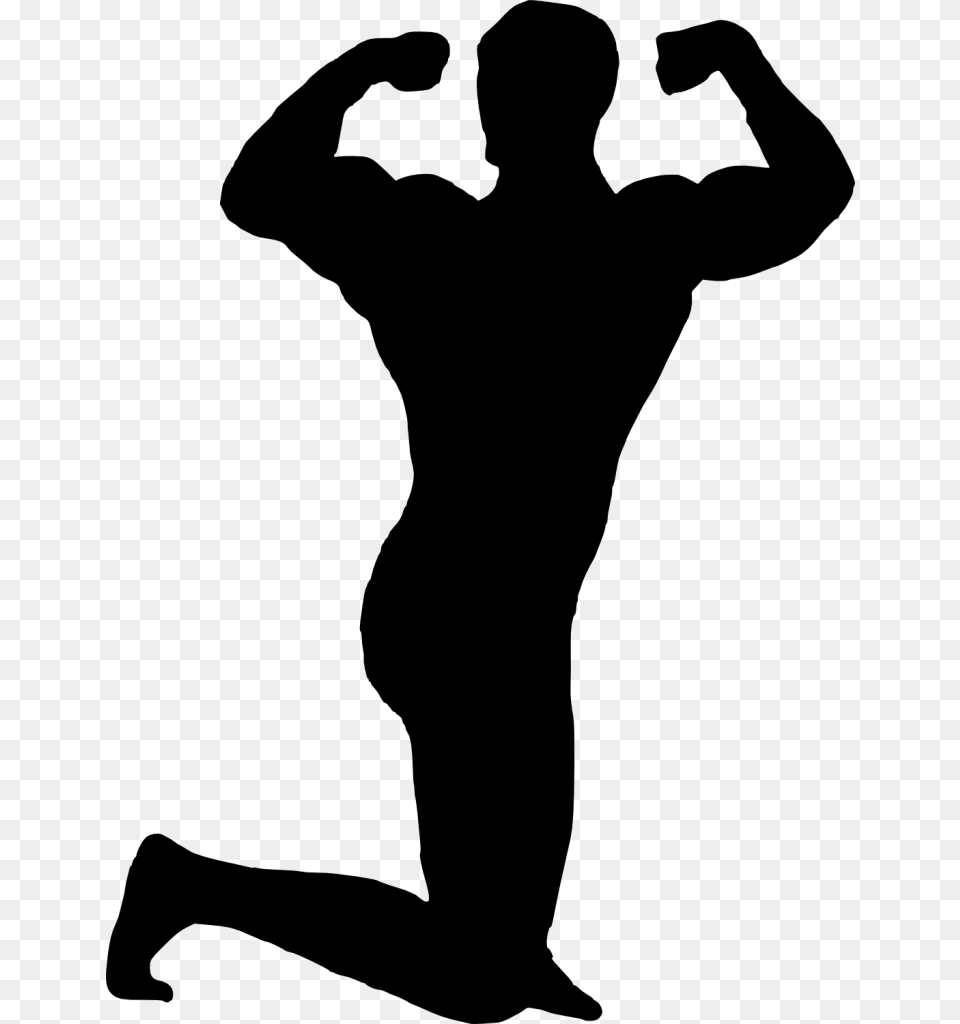 Muscle Man Silhouette, Gray Png