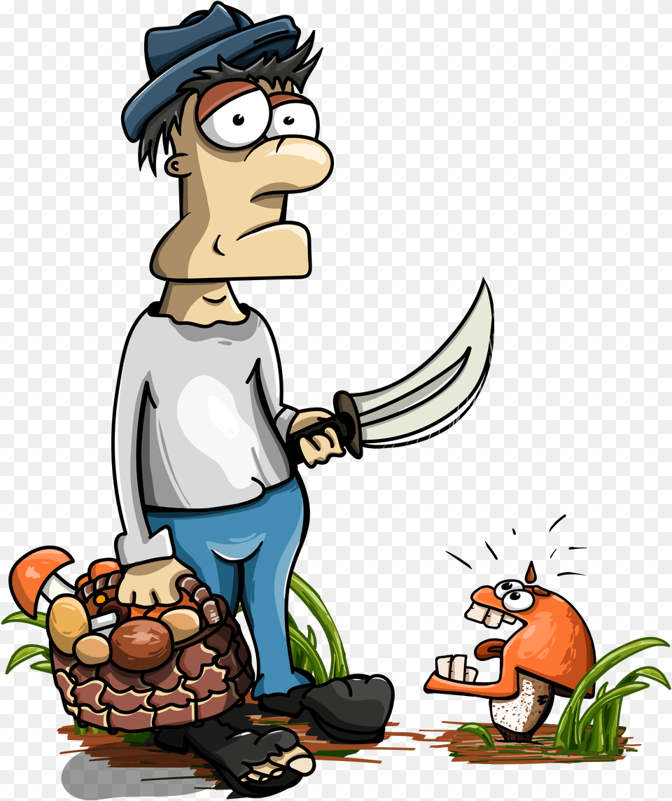 Mushroom Mushroomer Basket Knife Horror Grass Gribnik, Book, Comics, Publication, Cartoon Free Png